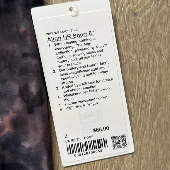 align high rise short 8" diamond dye graphite grey pink pastel size 2 lululemon